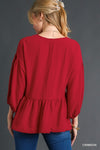 3/4 Sleeve Solid Babydoll Top