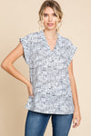Frill Detail V-Neck Print Top