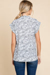 Frill Detail V-Neck Print Top