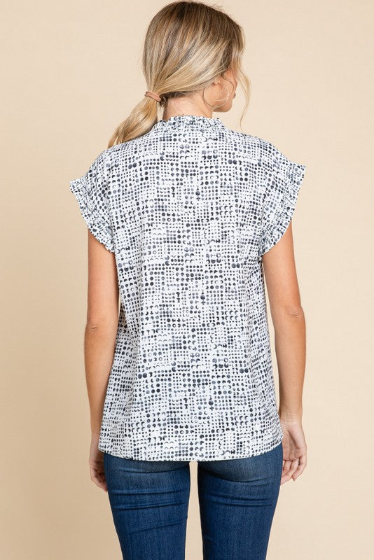 Frill Detail V-Neck Print Top