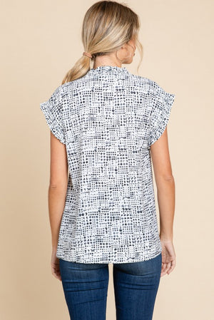 Frill Detail V-Neck Print Top