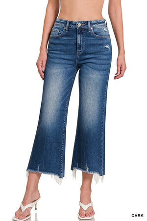 Mid Rise Cropped Straight Raw Hem Jeans