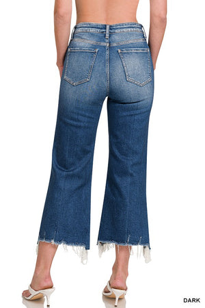 Mid Rise Cropped Straight Raw Hem Jeans