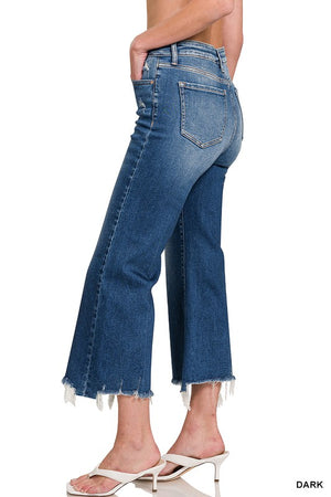 Mid Rise Cropped Straight Raw Hem Jeans