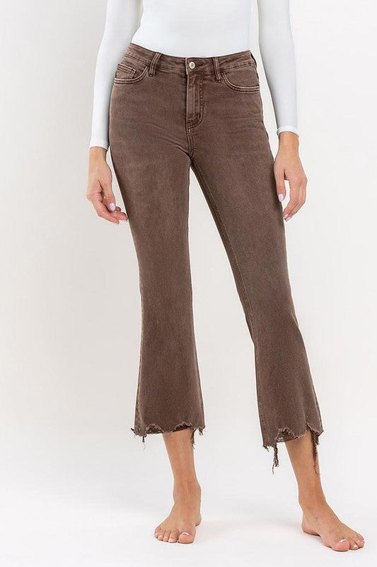 Bella HR Distressed Hem Crop Flare Jeans