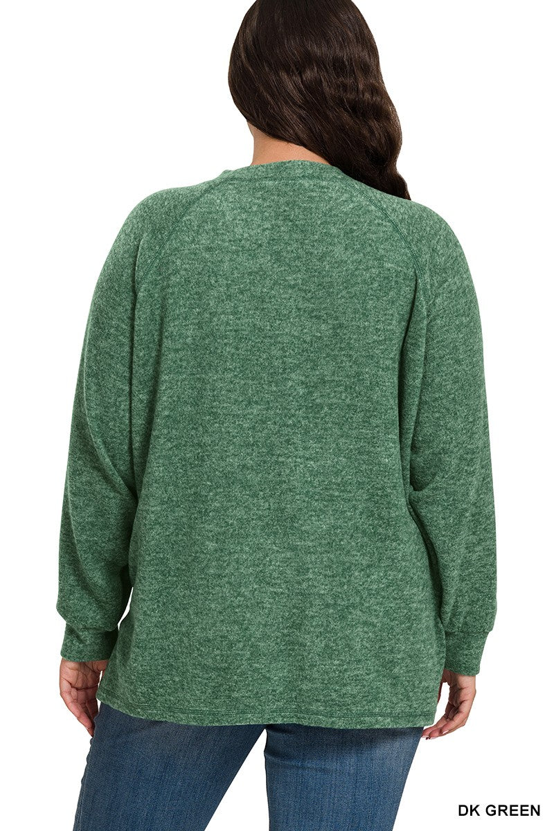 Plus Brushed Melange Henley Top