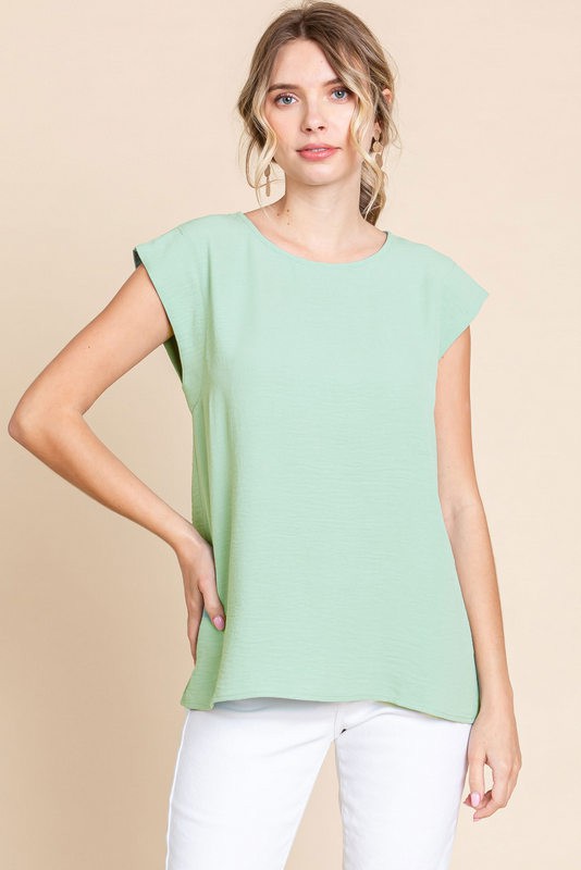 Simple Solid Button Back Top