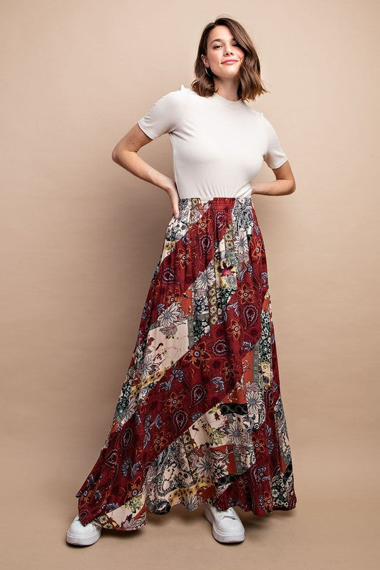 Mixed Print Maxi Skirt