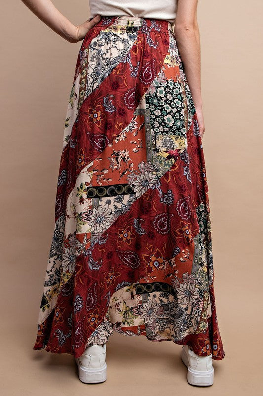 Mixed Print Maxi Skirt
