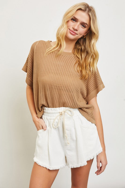Hollow Knit SS Sweater Top
