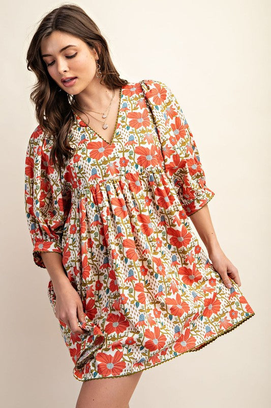 Puff Sleeve Floral Mini Dress