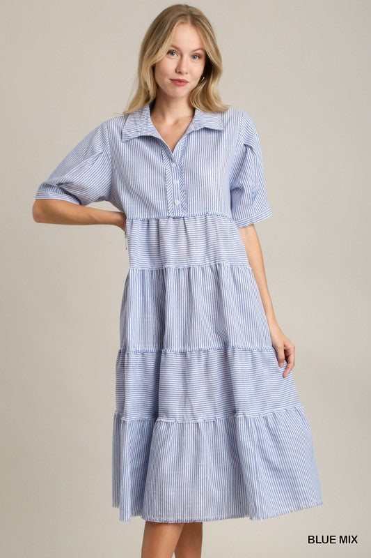 Pinstripe Tier Maxi Dress
