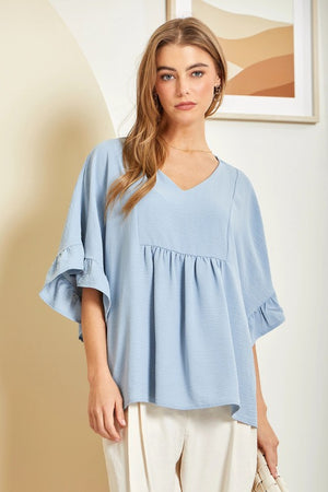 Half Ruffle Sleeve Babydoll Top