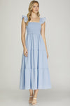 Smocked Bodice Ruffle Tier Maxi Dress