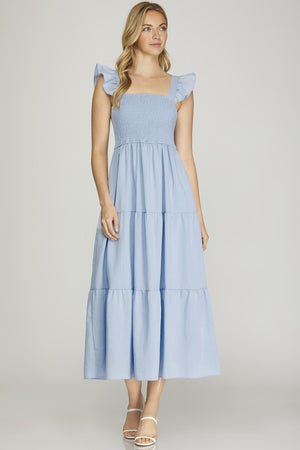 Smocked Bodice Ruffle Tier Maxi Dress