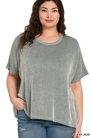 Plus Oversized Rib Stripe Top