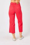 HW Red Garment Dyed Crop Wide Leg Jeans