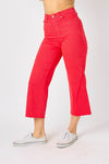 HW Red Garment Dyed Crop Wide Leg Jeans