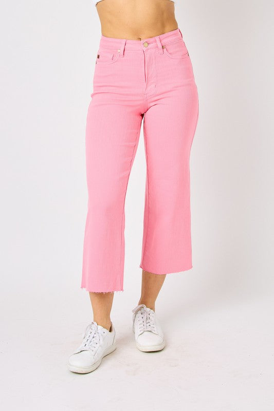 HW Tummy Control Cropped Wide Leg Dyed Jeans