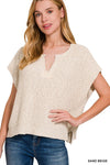 Back Patch Notch Neck SS Sweater