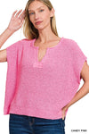 Back Patch Notch Neck SS Sweater