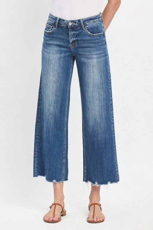 Mesmerizes Mid Rise Raw Hem Wide Jeans