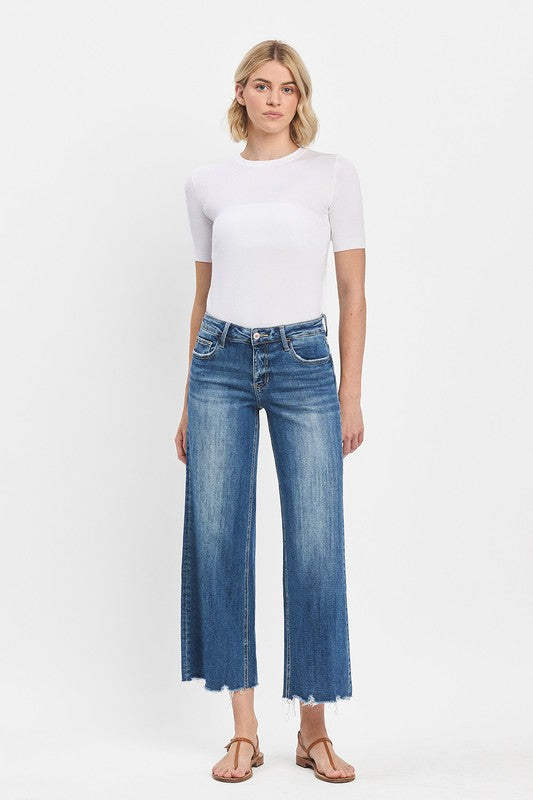 Mesmerizes Mid Rise Raw Hem Wide Jeans