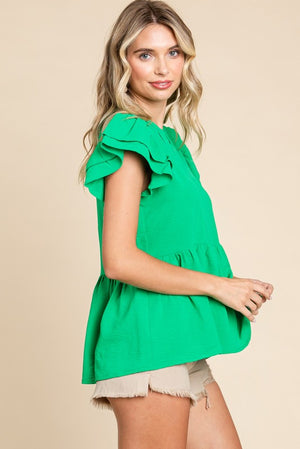 Peplum Slit Neck Top
