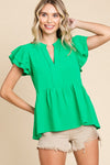 Peplum Slit Neck Top
