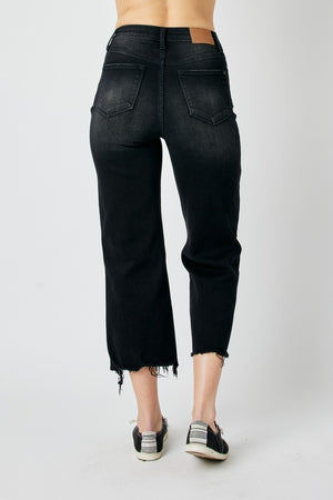 HW Raw Hem Crop Wide Leg Jeans