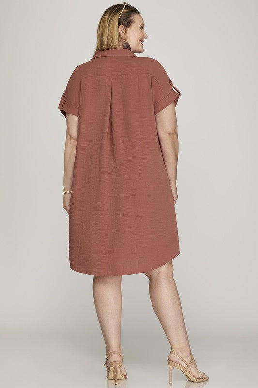 Plus Woven Button Shirt Dress 2XL / Cinnamon Plus Woven Button Shirt Dress 2XL / Cinnamon