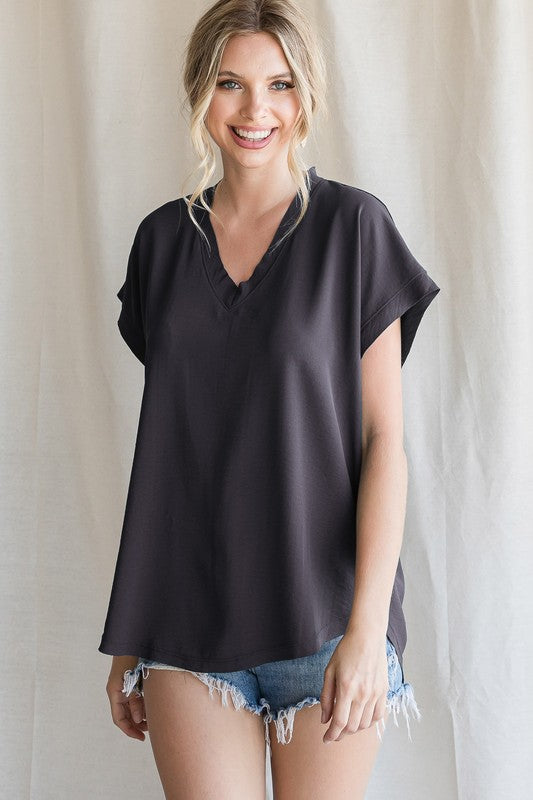 Plus Cap Sleeve Raw Edge Top