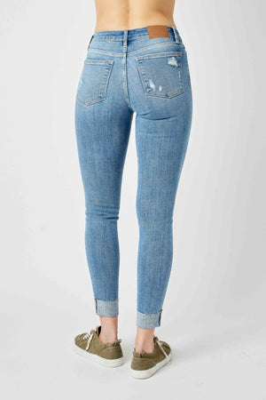 Mid Rise Destroy & Cuff Skinny Jeans