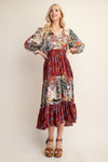 Mixed Print VNeck Midi Dress