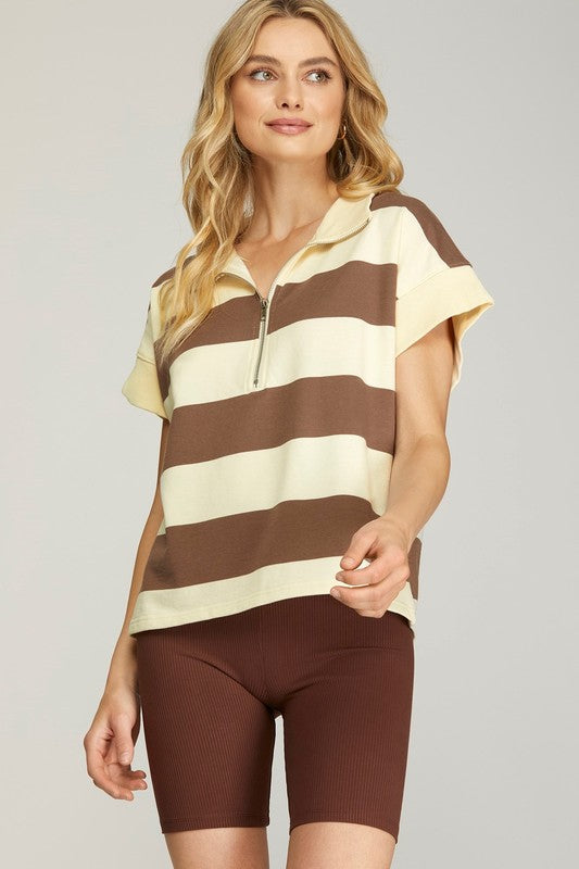 SS Half Zip Stripe Sweatshirt