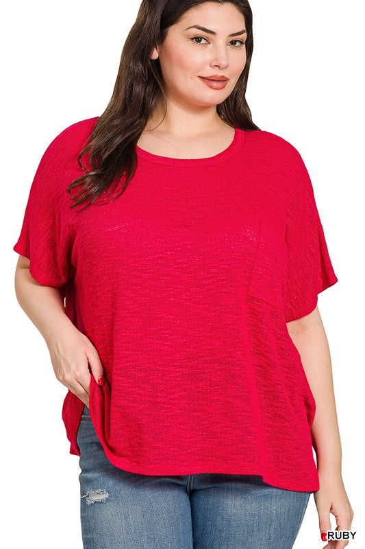 Plus Oversized Slub Pocket Hacci Top