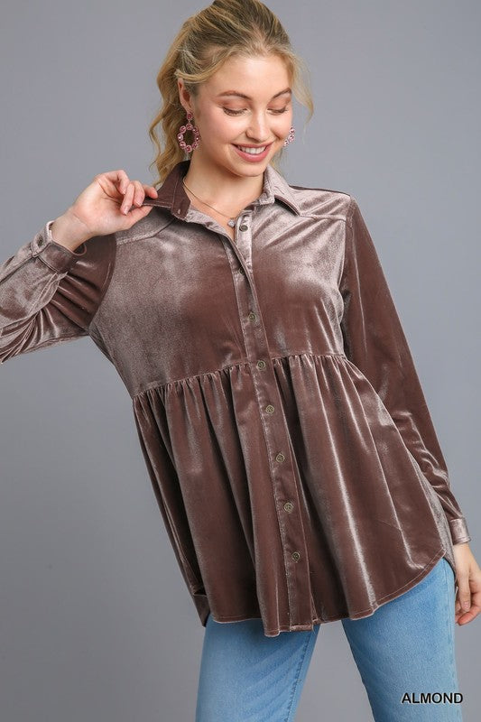 Velvet Button Tunic Top