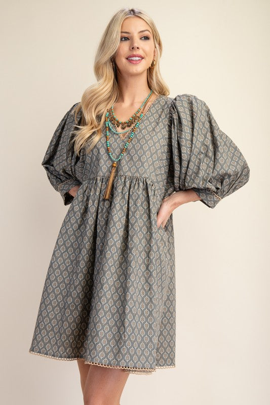 Puff Half Sleeve Babydoll Dress