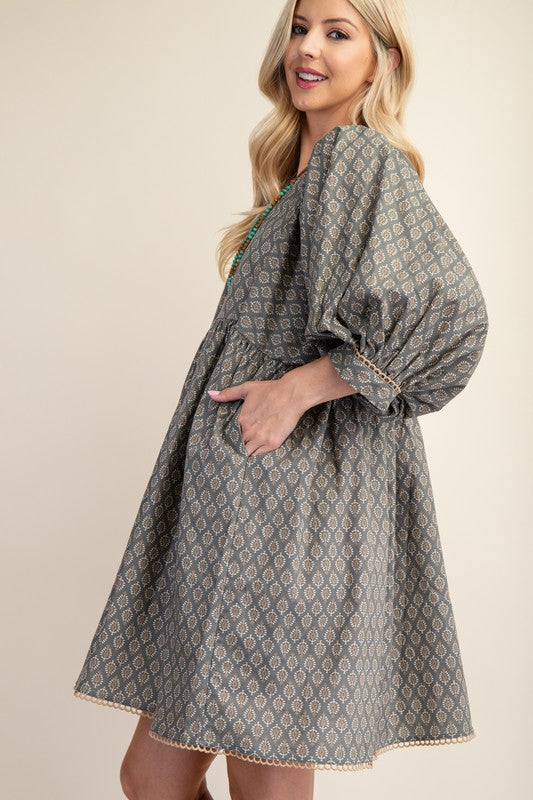 Puff Half Sleeve Babydoll Dress