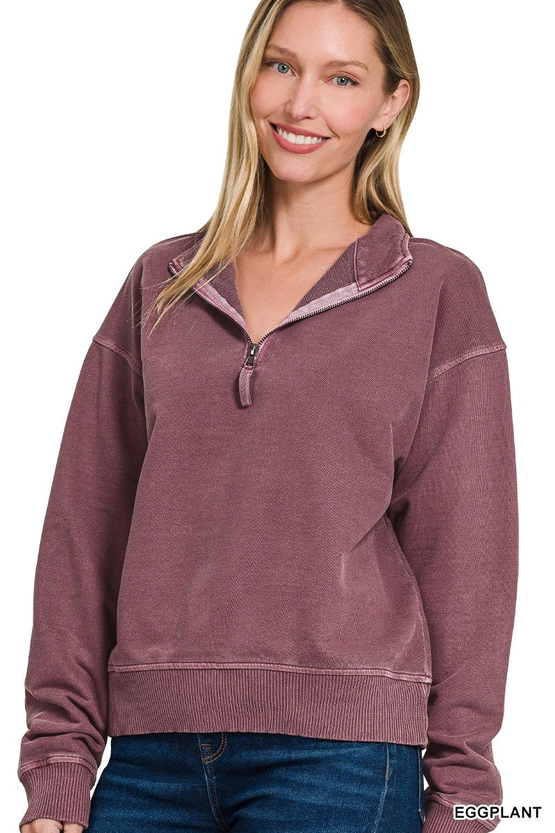Enzyme Wash Half Zip Top