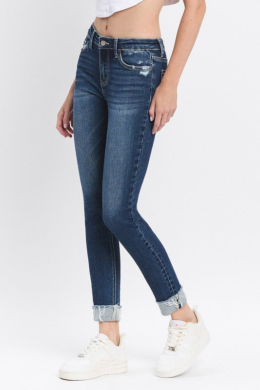Reflex Blue Mid Rise Cuff Skinny Jeans