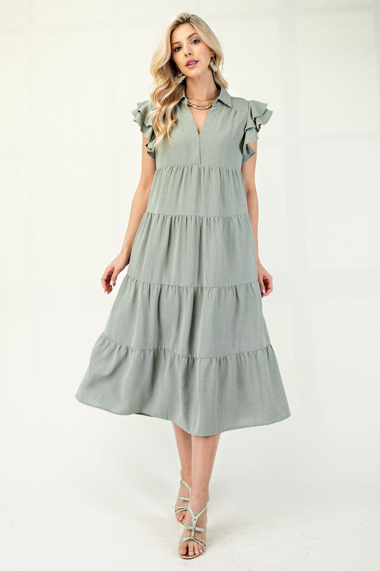 Tiered Collar Midi Dress