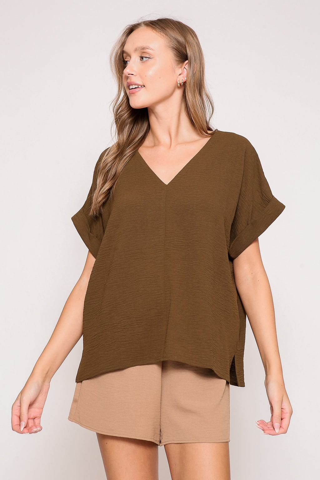 Airflow VNeck Cuff Sleeve Top