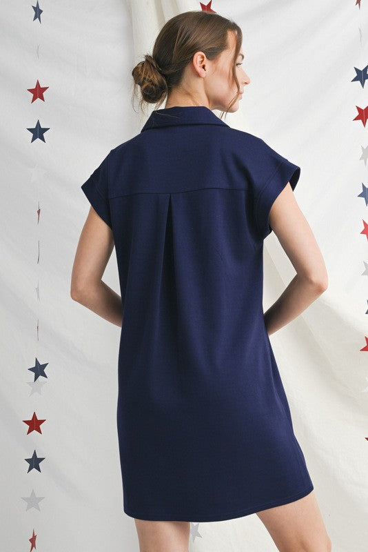 Solid Open Collar Dress