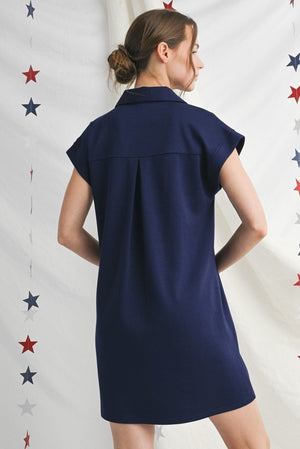 Solid Open Collar Dress