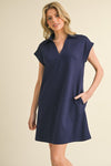 Solid Open Collar Dress