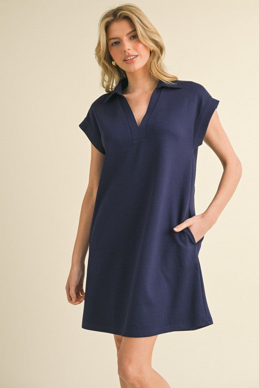 Solid Open Collar Dress