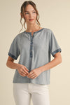 Half Button Ribbed SS Henley Top