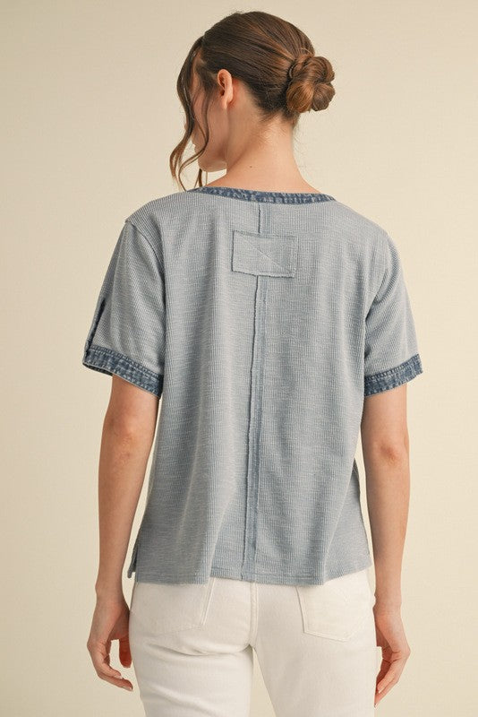 Half Button Ribbed SS Henley Top