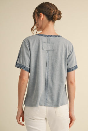 Half Button Ribbed SS Henley Top